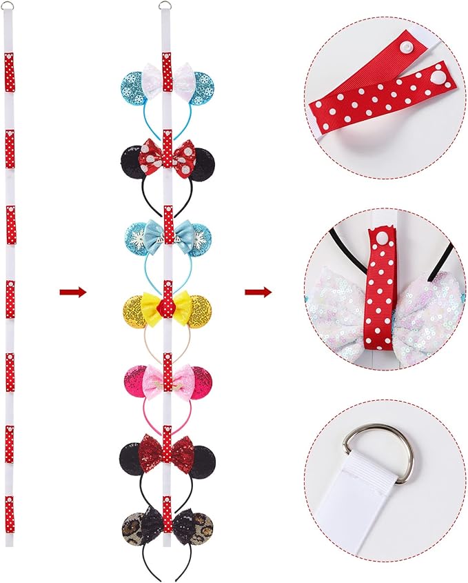 2Pcs Mouse Ears Headband Holder Polka Dot Hanging Wall Display Decor Vertical Headpiece Organizer Hair Bow Accessories Hanger Holder White