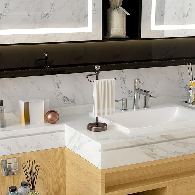 Heavy Weighted Hand Towel Holder(with Crystal Ball) Standing Hand Towel Holder Total Height 15.7'' for Kitchen,Bathroom,Vanity,Classic Decorative Metal Hand Towel Stand,Oil Rubbed Bronze