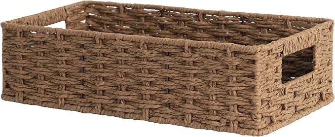 StorageWorks Toilet Tank Tray, Brown Round Paper Rope Bathroom Baskets for Organizing, Toilet Tank Basket, Toilets Organizer with Built-in Handles, 14 ¼"L x 6 ¾"W x 3 ¾"H, 1 Pack