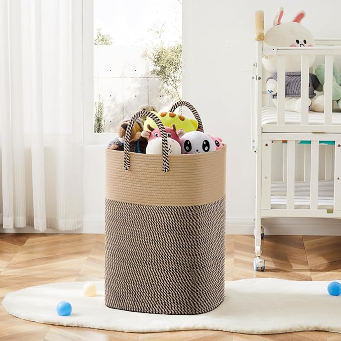 Laundry Basket,Woven Cotton Rope Laundry Hamper,Versatile Storage for Dirty Clothes,Baby Toys,and Blankets in Bathroom, Nursery,and Living Room (Jute, 100L)