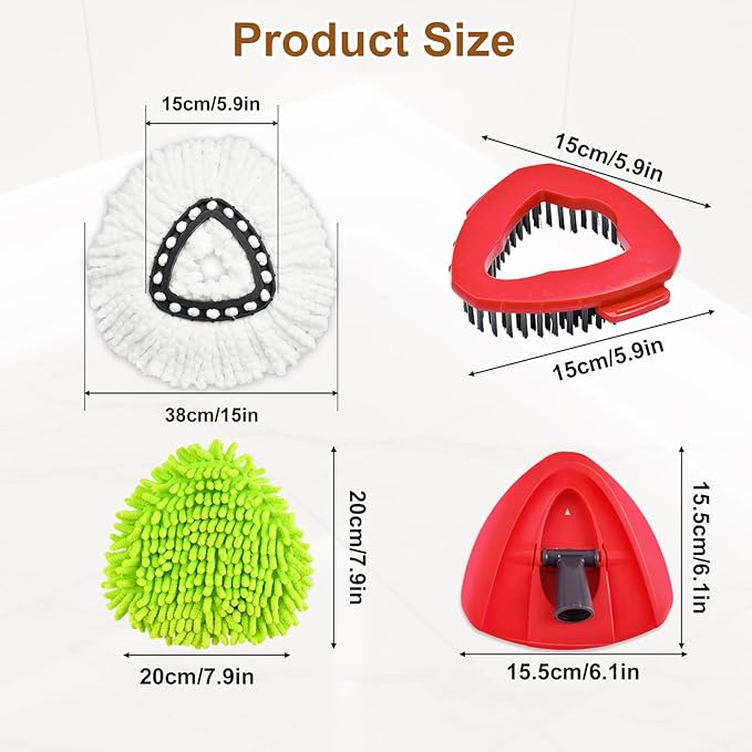 6 Pack Mop Heads Replacement for Ocedar EasyWring 1 Tank Spin Mop System,Include 2 Microfiber Spin Mops Replace Head&2 Chennile Mops Head Machine Washable with Scrubber Mopp Head and Base for Cleaning