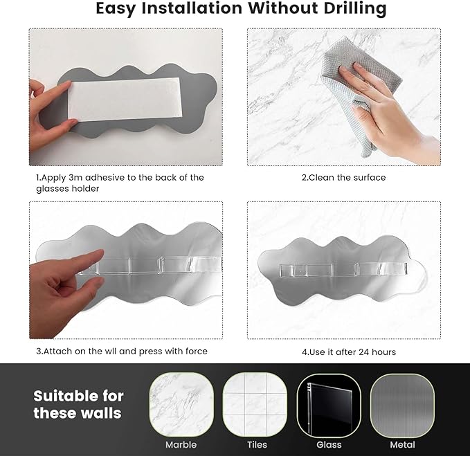 Daily Treasures Multi-functional Mirror Sunglasses Storage,Creative Wave Shaped Eye Glasses Rack Organizer,Clear Acrylic Glasses Organizer for Home Office Bathroom Bedroom Wall-Mounted