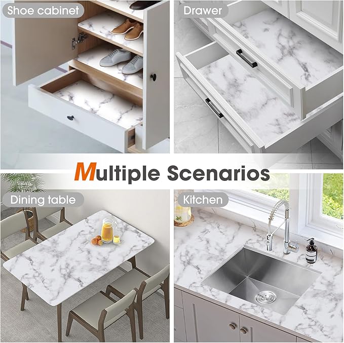 Beautysaid Shelf and Drawer Liner for Kitchen Cabinet, Non Adhesive Non Slip Shelf Paper Waterproof Washable Thickened for Dresser Pantry Shelve Bathroom Protector Liner(Marble,12 in x 10 FT)