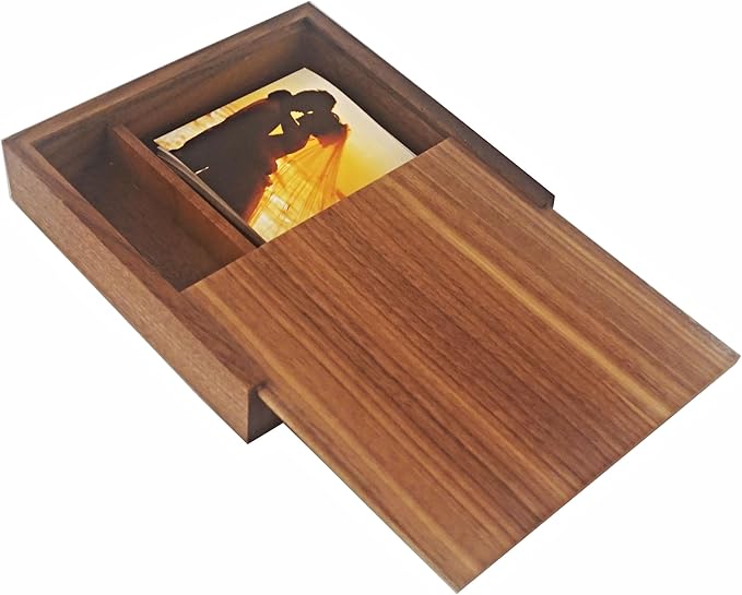 Walnut Wood Storage Box with Compartments | Handmade Gift Keepsake Organizer for Photos, USB Drives, Rings, Small Items | 6.7x6.7x1.4 inches (17x17x3.5cm)