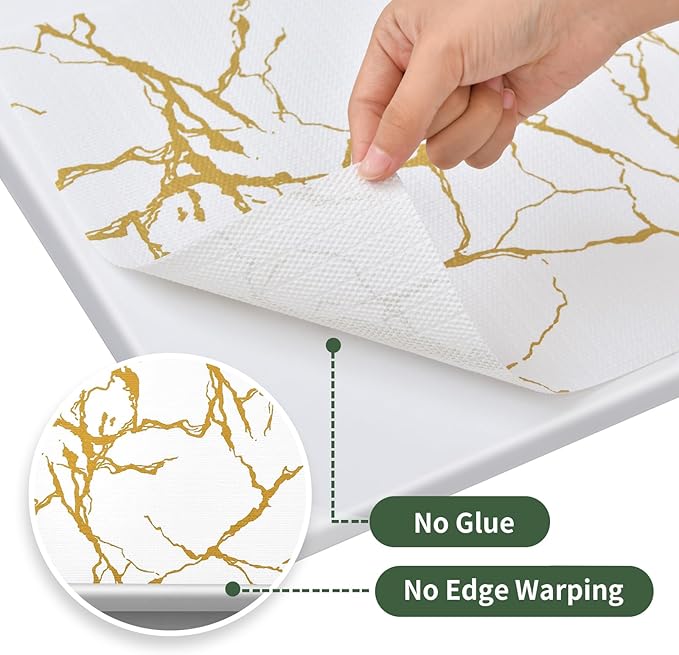 Drawer and Shelf Liner for Kitchen Cabinet Non Slip Waterproof Shelf Paper 23.6 in X 30 Ft Non Adhesive Refrigerator Liners Gold White Marble Easy Liners for Bathroom Cupboard