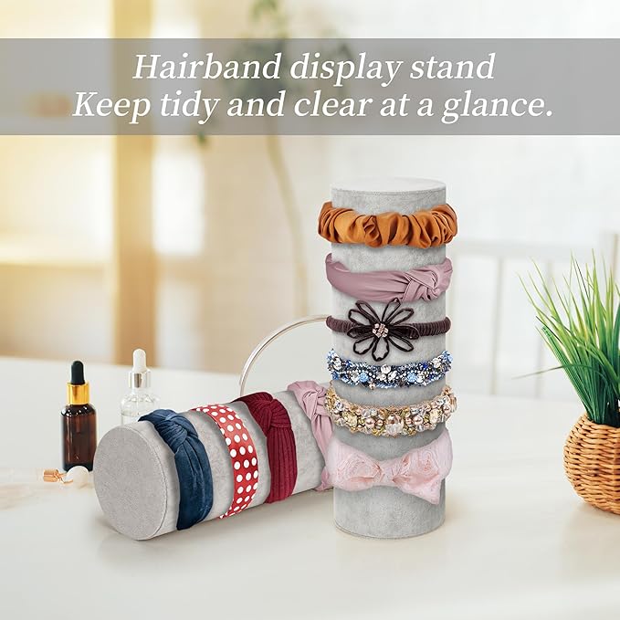 2 Pcs Vertical Headband Holder Organizer Soft Velvet Hairband Dislay Stand Head Band Holders for Girls, Gray