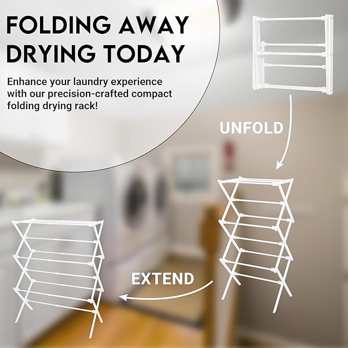 2026 Enhanced Clothes Drying Rack | Foldable Drying Rack Clothing for Laundry | Small Collapsible Portable Dryers for Laundry | Use for Indoor & Outdoor | White 37.5"x29"x12"
