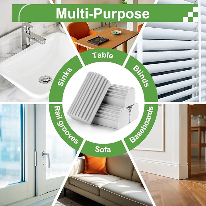 4-Pack Damp Clean Duster Sponge,Gray Damp Dusting Sponge,Duster Baseboard Cleaner Sponge with Ridges,Reusable Wet Duster Sponge,Household Cleaning Sponges for Blinds,Window Track Grooves