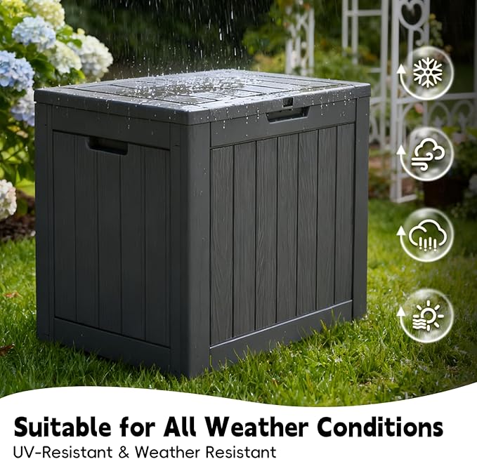 Outdoor Storage Box, 35 Gallon Deck Box Waterproof, Resin Patio Storage Bin for Package Delivery, Patio Furniture Cushion, Garden Tools, Pool Accessories, Weatherproof, Black