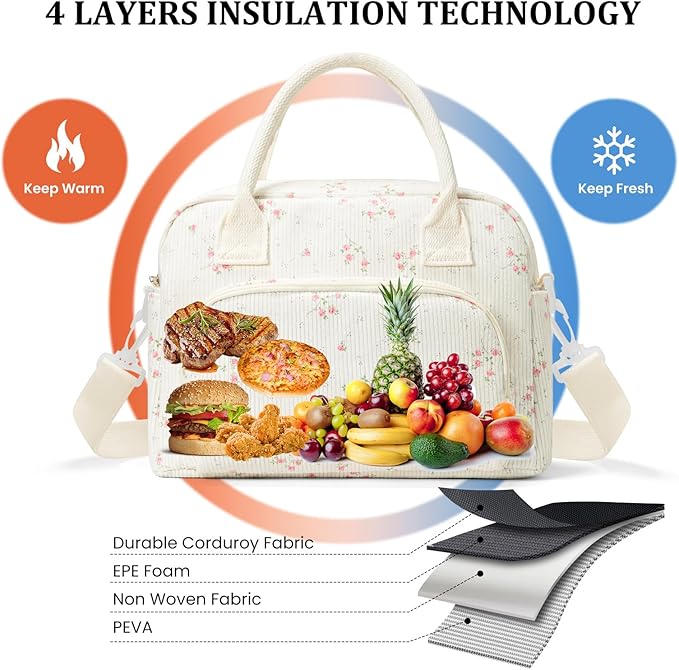 MEXS Insulated Lunch Bag for Women Men Large Reusable Lunch Box Adult Leakproof Portable Cooler Tote Bags for Work Picnic Peach Blossom