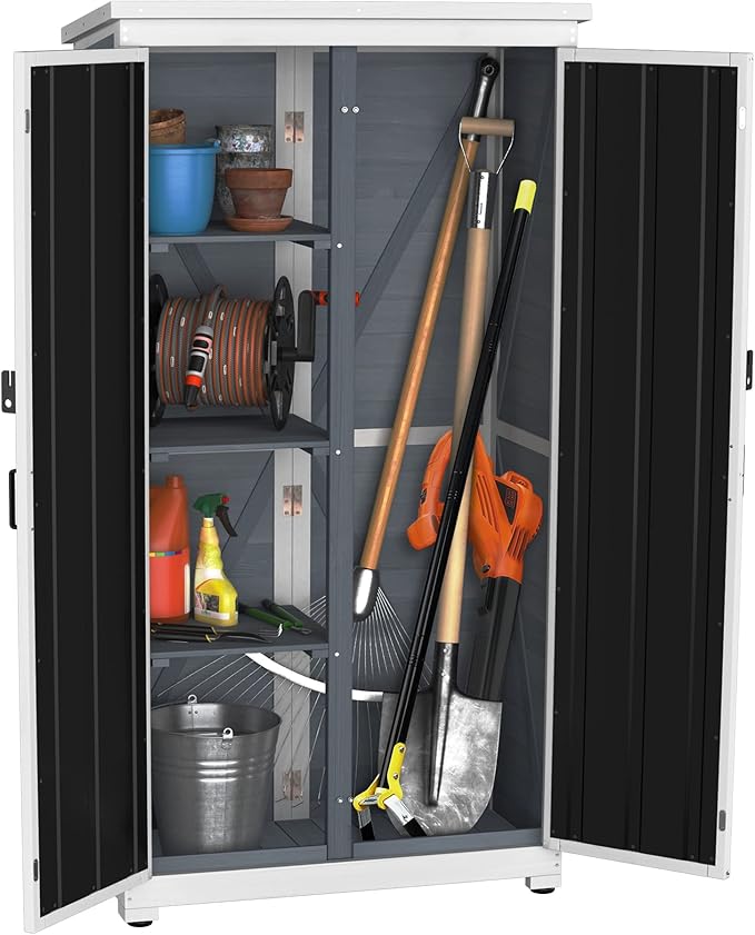 GDLF Outdoor Storage Cabinet Wood & Metal Garden Shed with Waterproof Roof and Sturdy Lockable Doors 66"