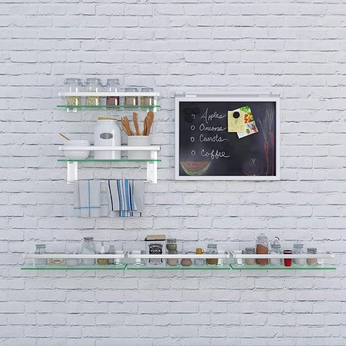 VOLPONE Glass Bathroom Shelf 15.7in Bathroom Shelf Wall Mounted Floating Glass Shelves with Towel Holder Glass Shelf for Bathroom 2 Tier (Sliver)