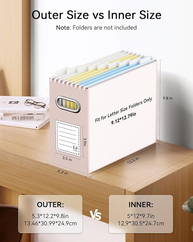 Oterri Cardboard File Organizer Box for Hanging File Folders Letter Size,File Box for Computer Desk,File Cabinet,Working Home,Office,Classroom (Light Pink, Letter Size - 4 Packs)