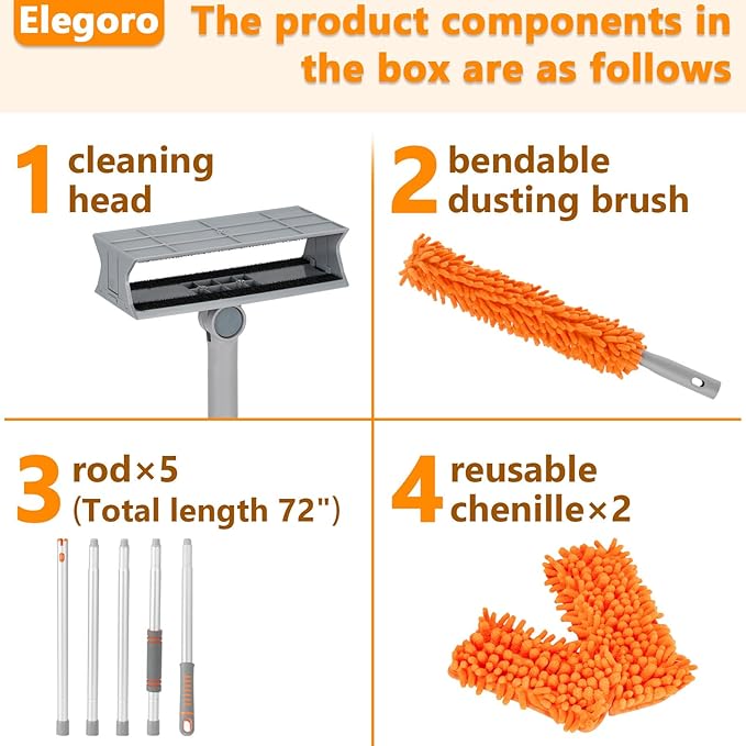Ceiling Fan Cleaner Dusters with 72'' Extension Pole, Reusable Microfiber Pads High Ceiling Fan Blade Cleaning Tool for Baseboards, Blinds, Cobwebs
