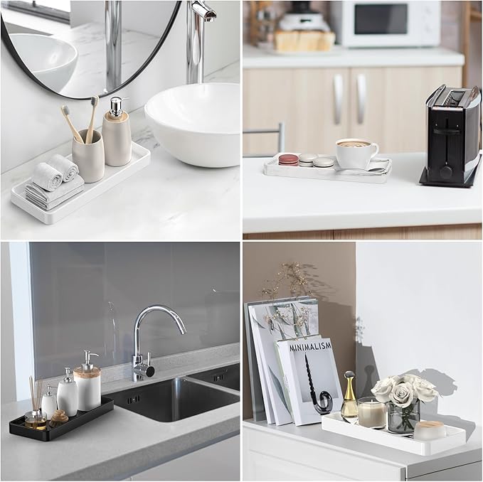 Gurygo 2 Pack 8" Ceramic Vanity Tray - Kitchen Tray for Soap Bottles - Small Rectangular Vanity Tray for Bathroom - Vanity Trays for Bathroom - Kitchen Soap Dispenser Tray,White
