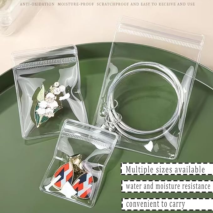 150 Pcs Jewelry Storage Bags with Anti Tarnish Strips, 5 Size Clear Self Sealing Organizer Bags for Earrings, Rings, Bracelets, Travel, Silver Protection