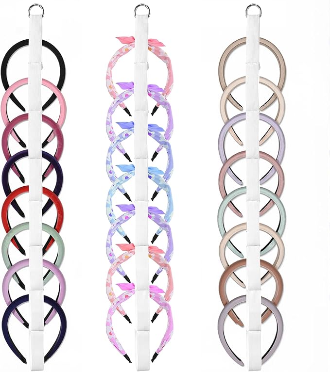 3 Pack Headband Holder, Headband Organizer for Women Girls, White Hanging Headbands Storage wit Hooks, Hair Accessories Organizer Bedroom College Dorm Decor