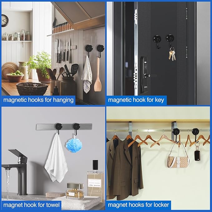 LOVIMAG Hooks, 120lbs+ Magnetic Magnet Hook 2025 Cruise Cabin Ship Essentials Heavy Duty Strong Refrigerator Fridge Hanging for Classroom Beach Vacation Kitchen Grills Home Mug Hanger (3 Pack), Black