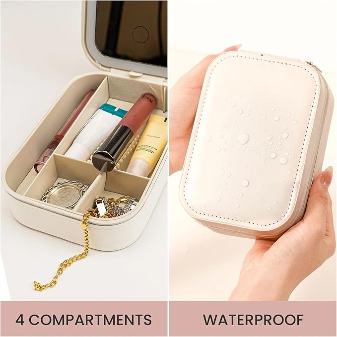Personalized Woman Jewelry Box with LED Mirror, Customized Cute Cartoon Girl Leather Jewelry Box, Birth Month Flower Mirror Jewelry Organizer for Women Friend, Friendship Keepsake Gifts, Bestie Gift