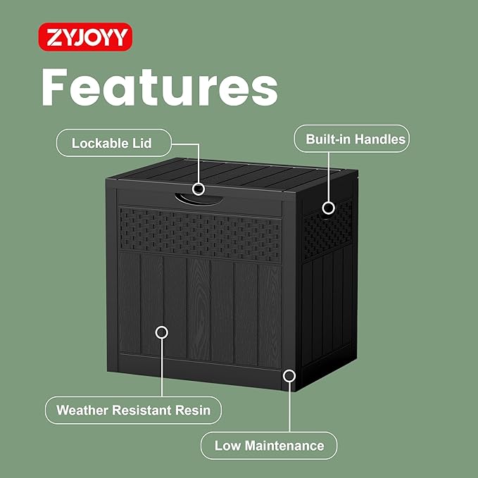 ZYJOYY 33 Gallon Outdoor Storage Box, Waterproof Resin Deck Box with Lockabe Design for Patio Cushions, Pool Accessories and Garden Tools, UV Resistant