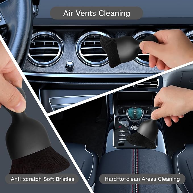 11pcs Windshield Cleaner Tool, Car Window Cleaning Wash Kit with 6 Reusable Microfiber Pads 2 Spray Bottles and Extendable Handles Auto Glass Wiper Kit, Gray