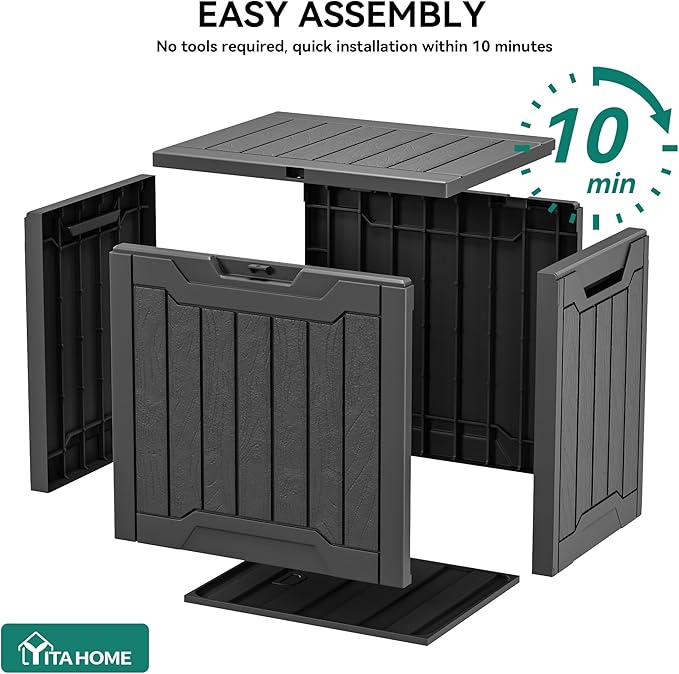 YITAHOME 31 Gallon Resin Deck Box Outdoor Storage Box and Waterproof Package Delivery Box with Lockable Lid for Patio Furniture, GardenTools, Pool Supplies, Black