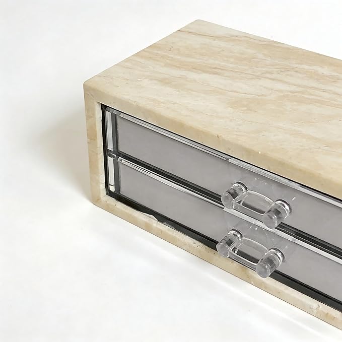 Natural Travertine Jewelry Box with 2 or 3 Drawer Organizers, Velvet Lined Storage for Rings and Necklaces (Small-2)