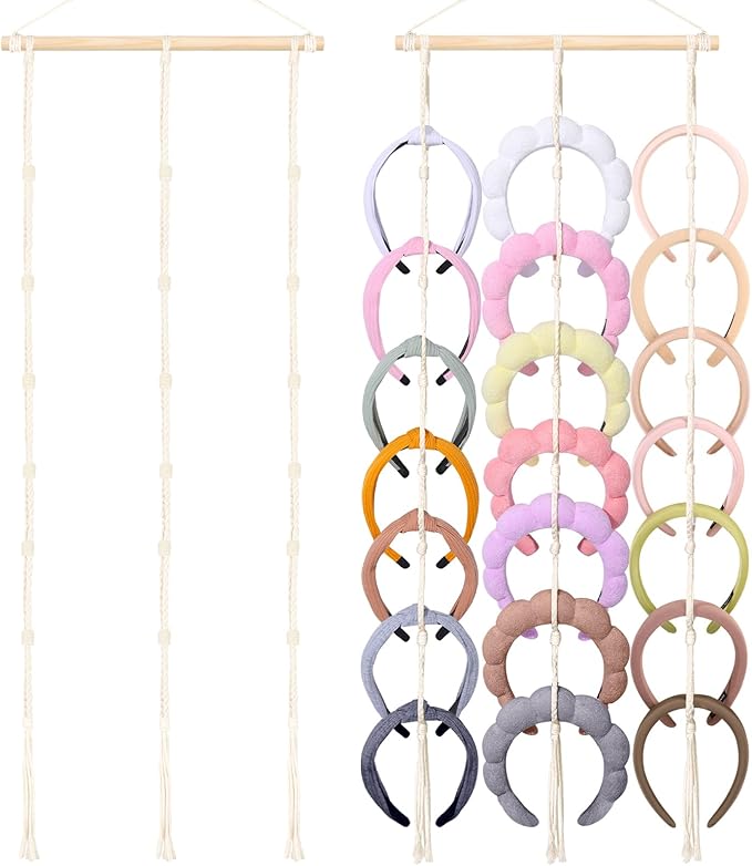 Headband Holder Organizer for Girl,Macrame Hairband Storage for Women,Boho Hair Hoop Display Hanging Hair Accessories Organizer Bedroom College Dorm Decor Wall Door