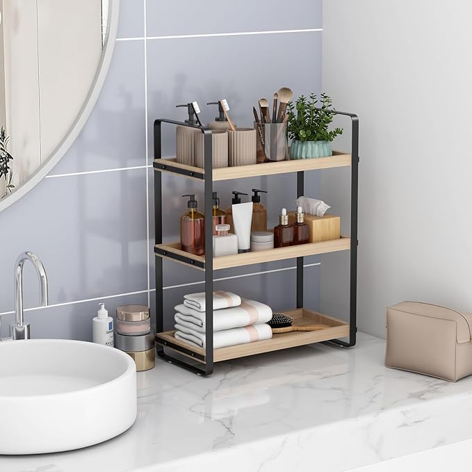 Bathroom Counter Organizer,Bathroom Countertop Organizer,Counter Shelf,Countertop Storage,Organization and Storage,Makeup Shelf,Sink Caddy(Burlywood 3 Tier)