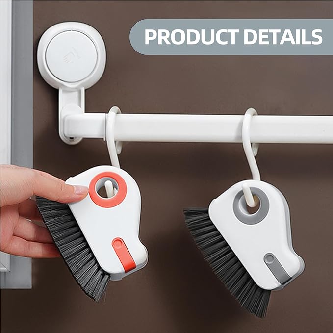 2 in 1 Groove Cleaning Brush, Grout Cleaner Tool & Multifunction Window Track Cleaner (with Hidden Scraper or Mini Dustpan) – for Glass Door Tracks, Window Sills, Sliding Doors (Orange + Grey)