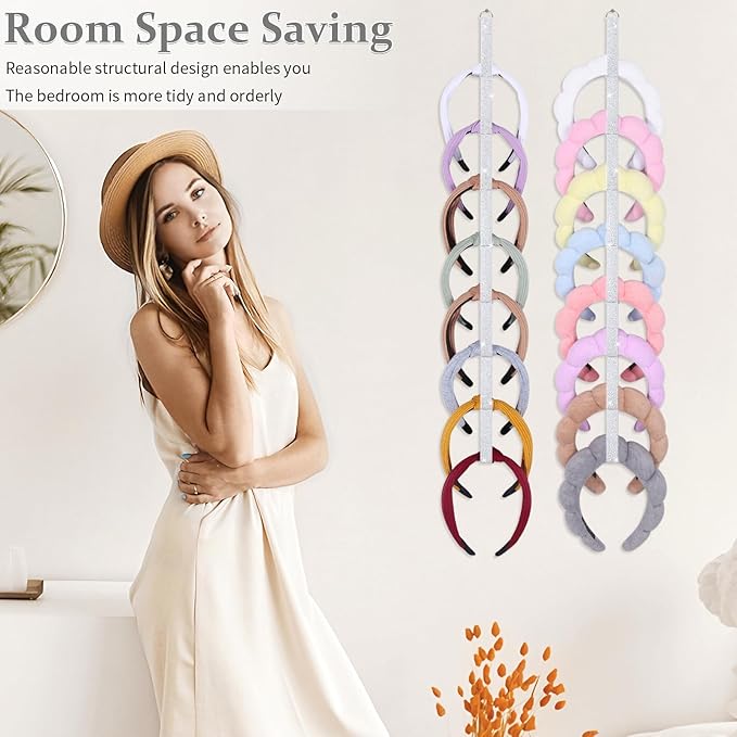 3 PCS Headband Holder Organizer for Girl,Hanging Hairband Storage for Women,Glittering Silver Hair Hoop Display Hair Accessories Organizer Bedroom College Dorm Decor(Glittering Silver)