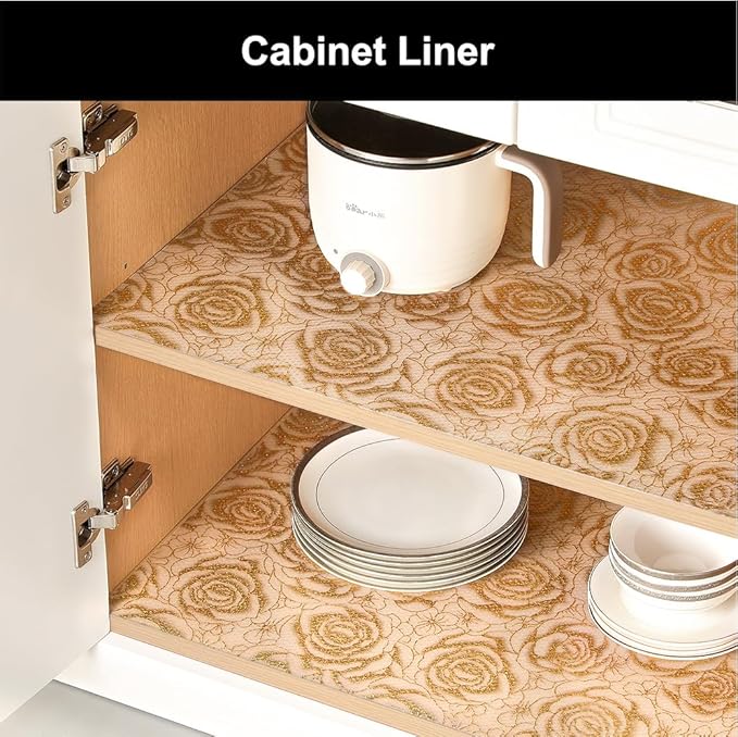 Cooyes Shelf Liner – Premium Non-Adhesive Cabinet & Drawer Liner for Kitchen – Waterproof Shelf Paper with Modern Pattern – Durable EVA Cabinet Mat – Easy to Cut （12" W x 120" L）