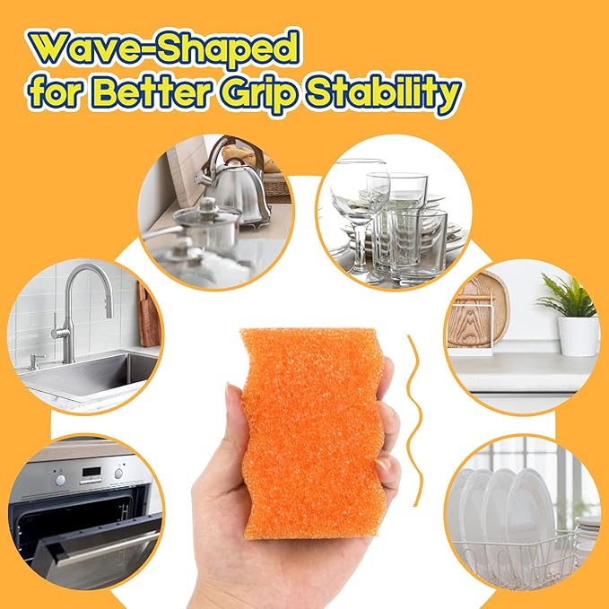Scrub Sponge, 8 Pack Dual-Sided Temperature-Responsive Scrubber - Non-Scratch - Multipurpose Dish Sponges for Kitchens, Bathrooms, and Outdoor Use - Wave-Shaped