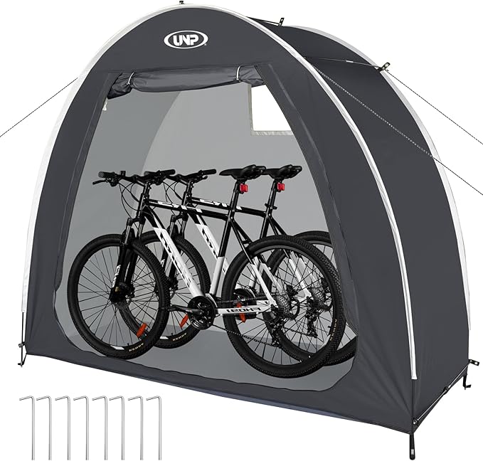 UNP Bike Storage Shed Tent, Portable Outdoor Bike Storage Tent with 210D Oxford Thick PU4000 Waterproof for 1/2/3/4 Bikes, Bike Covers Storage Shed for Bicycles, Lawn Mower, Garden Tools