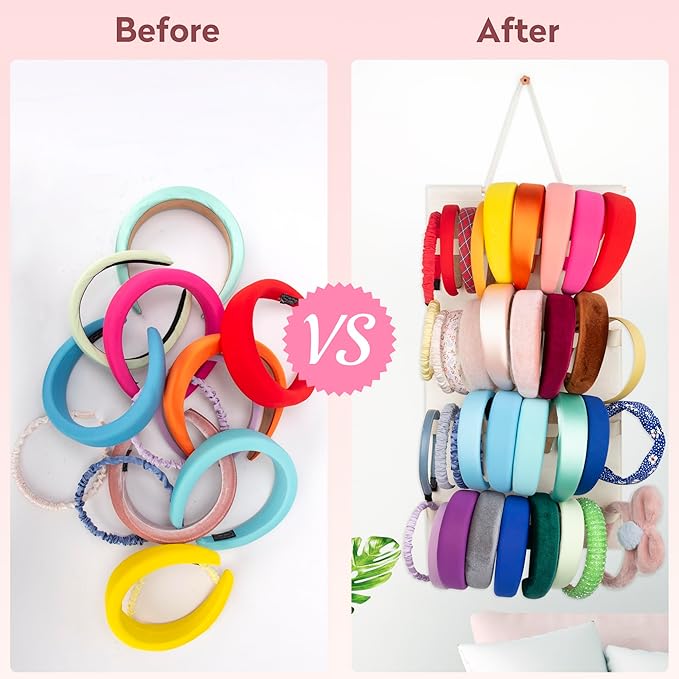 Hanging Headband Holder for Girls,Felt Headband Organizer Headband Storage Holder Organizer for Headband (Without Headbands) (40 Slots Cream)