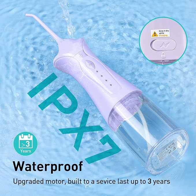 COSLUS Water Dental Flosser Pick for Teeth C30(FC5360): 4 Modes Cordless 300ML Larger Tank Portable Water Teeth Cleaner Picks IPX7 Waterproof Flossing Machine for Home Travel Purple