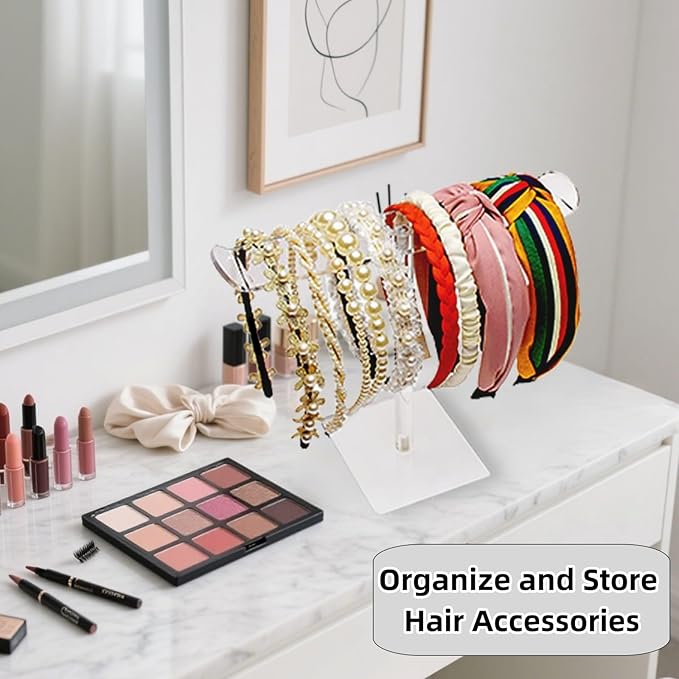 Acrylic Headband Holder Organizer Headband Stand for Women and Girls Compact Hair Accessory Display Holder (Clear)