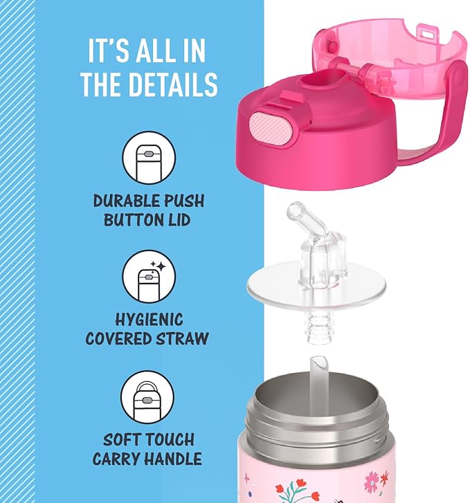 THERMOS FUNTAINER Water Bottle with Straw - 12 Ounce - Kids Stainless Steel Vacuum Insulated Water Bottle with Lid,Preschool Minnie,(Pack of 6)