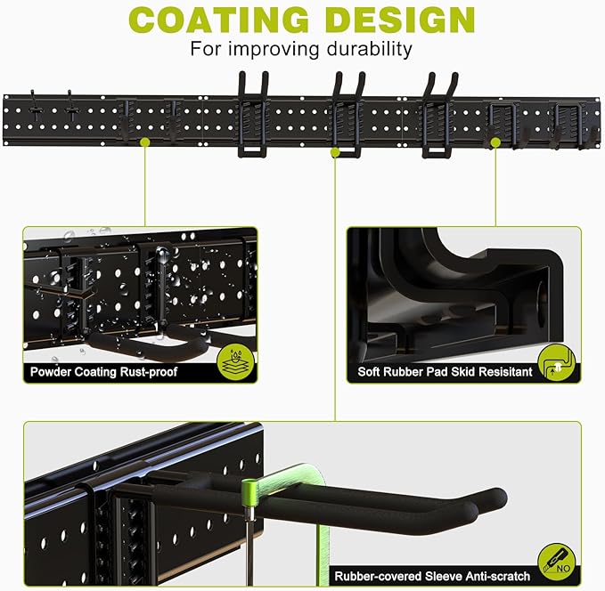 Garage Tool Organizer Wall Mount 49.5inch with 9 Hooks Ski Rack for Garden Shovel Holder Garage Wall Organizer Wall Mount Tool Holder for Rack Shovel Shed(Black)