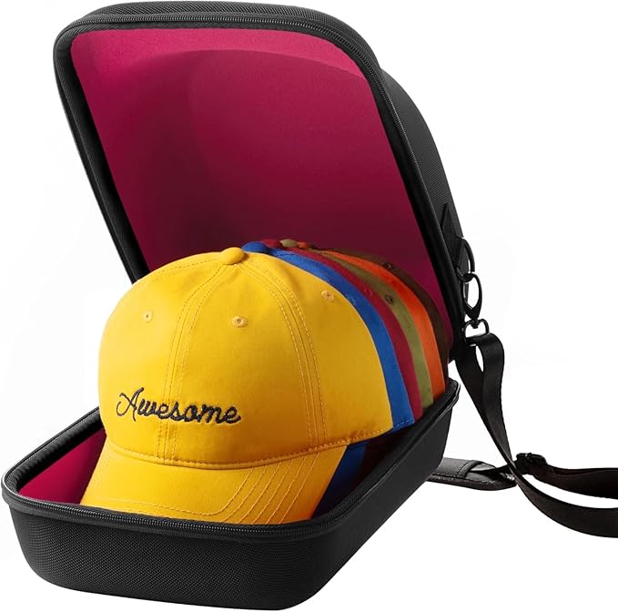 Hard Hat Travel Case – Storage for Baseball Caps with Carrying Handle and Adjustable Shoulder Strap, Hat Organizer Protects up to 6 Hats, for Travel and Home Storage (Inner Pink)