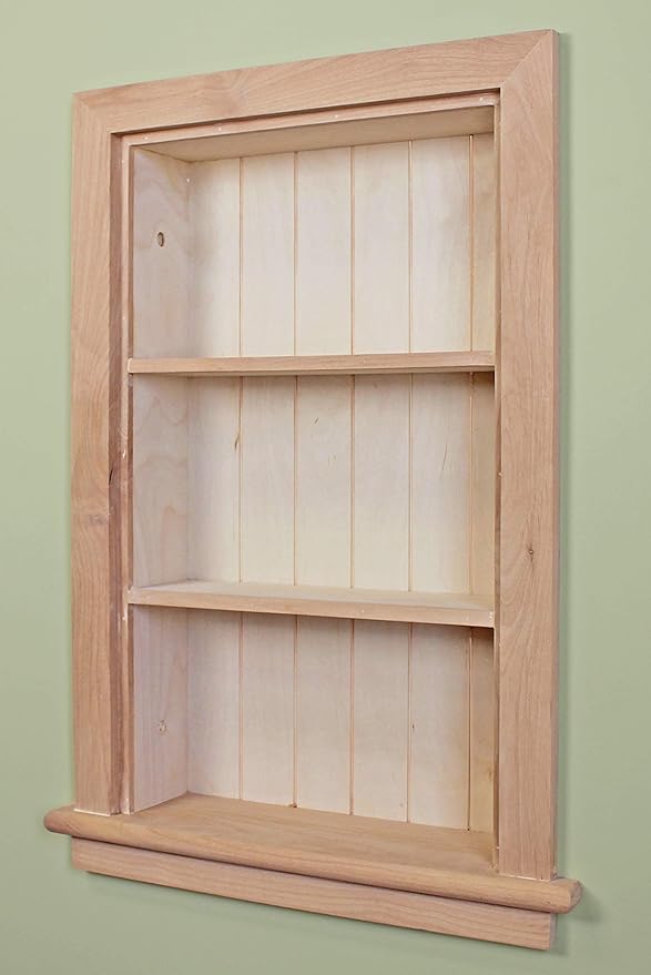 Fox Hollow Furnishings 14x24 Aiden Recessed Wall Niche Medicine Cabinet Replacement, in The Wall Bathroom Cabinet Insert Shelf/Shelves, Made in North America, Real Wood, NO MDF, Beadboard, Unfinished