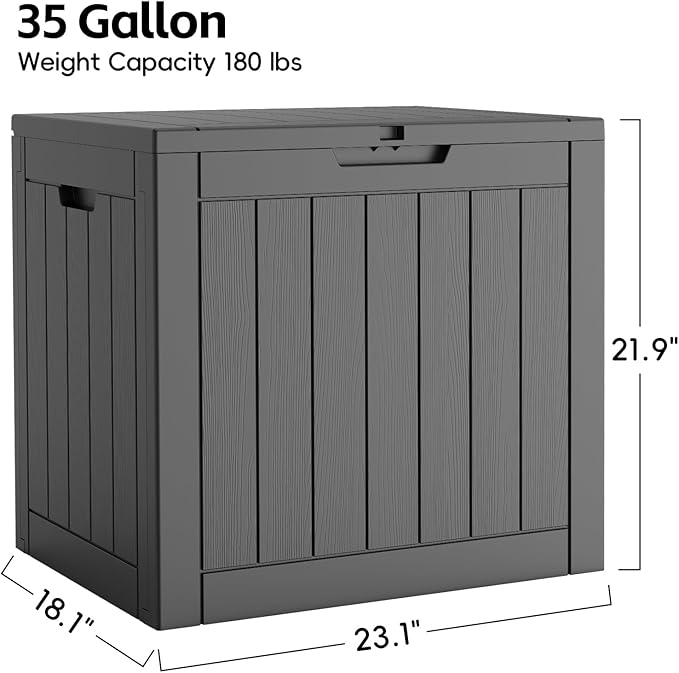 Outdoor Storage Box, Deck Box Waterproof 35 Gallon, Resin Outside Storage, Storage Bin for Package Delivery, Patio Furniture Cushion, Pool Accessories, Weatherproof and UV Resistant, Black