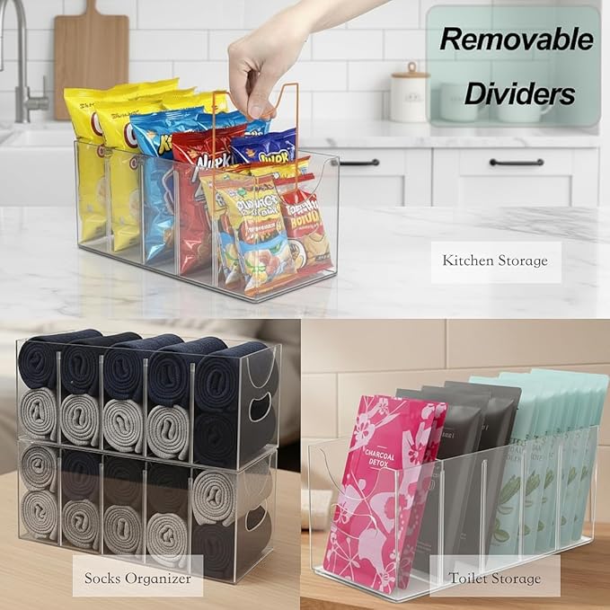 Belt Organizer 2pack,Acrylic Belt storage Organizer for Closet with Removable Dividers - 5 Compartments & Handles Drawer organization and storage for underwear, Socks, and Ties (2)