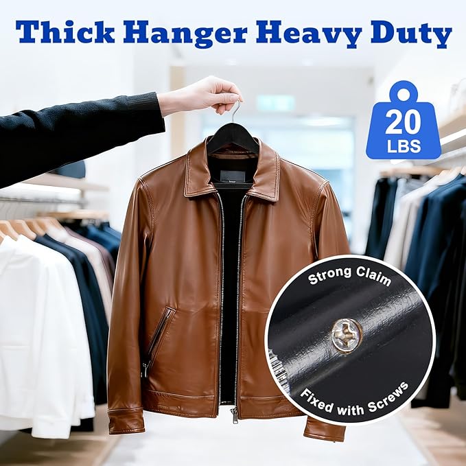 HOUSE DAY Wide Shoulder Wooden Hangers 12 Pack, Wood Suit Hangers for Men with Non Slip Pants Bar, Smooth Finish Solid Wood Coat Hangers for Jacket, Pants, Dress, Heavy Clothes Hangers (Black)