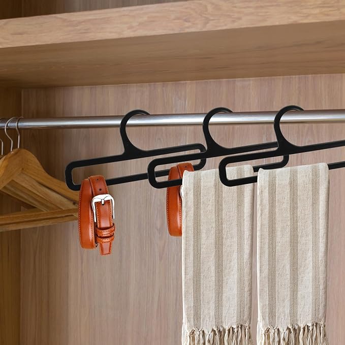10pcs Plastic Scarf Organizer Scarf Holder Tie and Belt Hanging Rack for Closet Space-Saving Wardrobe Accessory Organizer in Black