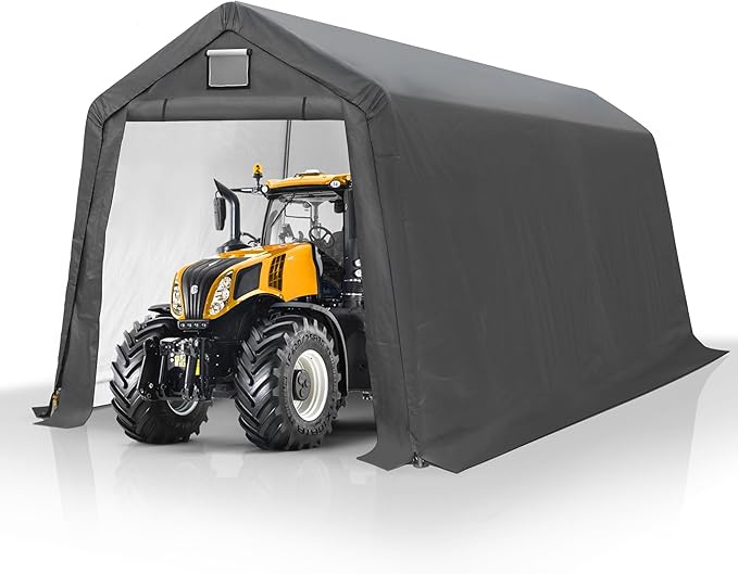 GARTOO 7' x 12' Outdoor Storage Shed- Heavy Duty Storage Shelter Tent with Roll-up Ventilated Door, Portable Garage Zipper Storage shed for Bike, ATV, Motorcycle Shelter, Gray