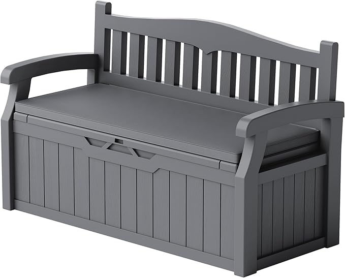 Devoko 80 Gallon Storage Bench with Cushion, Lockable Deck Box for Patio Furniture, Garden Decor and Outdoor Seating for Cushions, Garden Tools and Pool Supplies (Grey, 80 Gallon with Cushion)