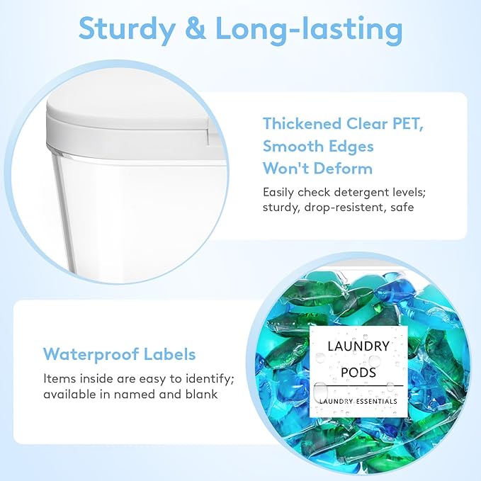 Lifewit 2 Pcs Laundry Pods Container with Pop-up Lid, Detergent Dispenser, Dryer Sheet Holder, Laundry Room Organization Storage Jars for Washing Powder, Soap, Scent Booster Beads, 2700 ml/0.72gal