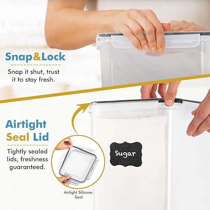 Shazo 2 PC (9.5L | 321 Oz) Extra Large Bulk Food Storage Containers with Airtight Lids for Flour, Sugar, Rice, Cereal & Pasta - Leakproof, BPA-Free Plastic Canisters for Kitchen & Pantry Organization