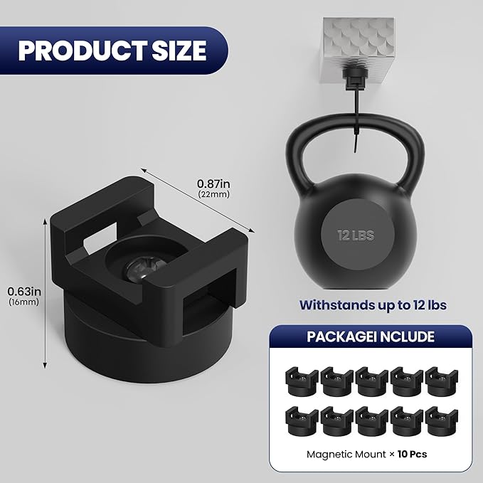Multipurpose Magnetic Cable Zip Tie Mounts - Includes 10pcs Magnet Cable Mount, 22mm Magnetic Zip Tie Wire Holder Organizer for Home, Office, Car, Garage Cable Management